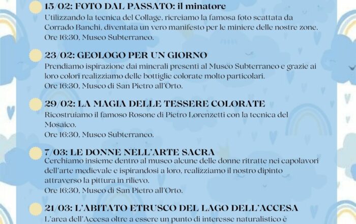 elenco di tutti i laboratori didattici di febbraio e marzo 2024