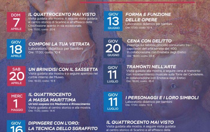 calendario eventi inerenti alla mostra del Sassetta presso il museo di san pietro all'orto di massa marittima