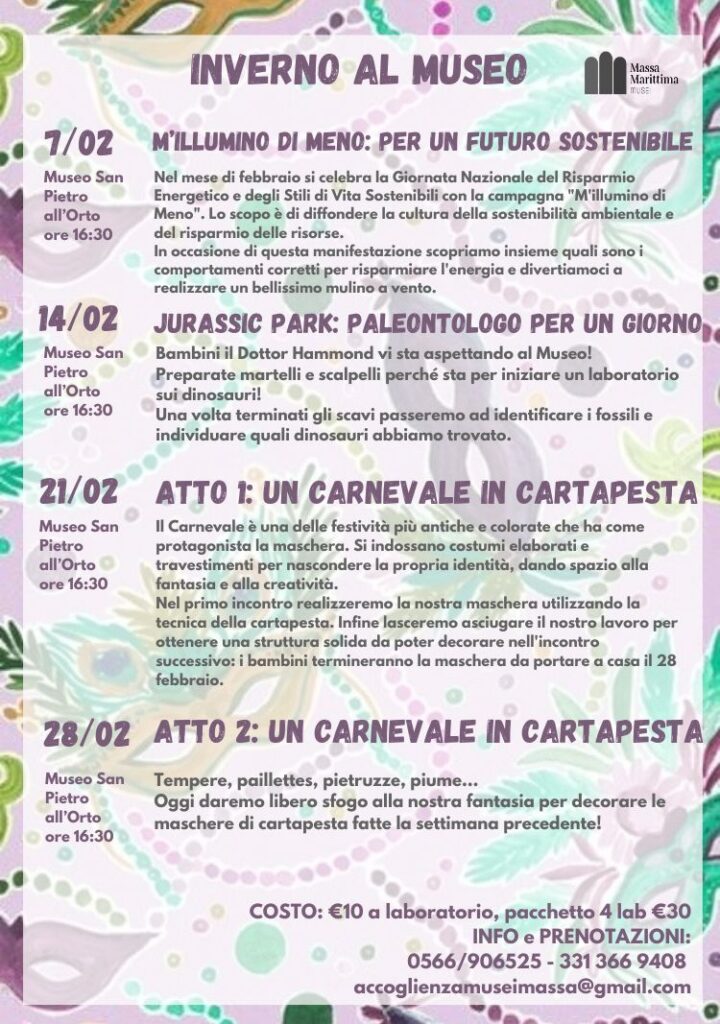Inverno al Museo febbraio 25 Elenco laboratori didattici febbraio 2025 presso i Musei di Massa Marittima