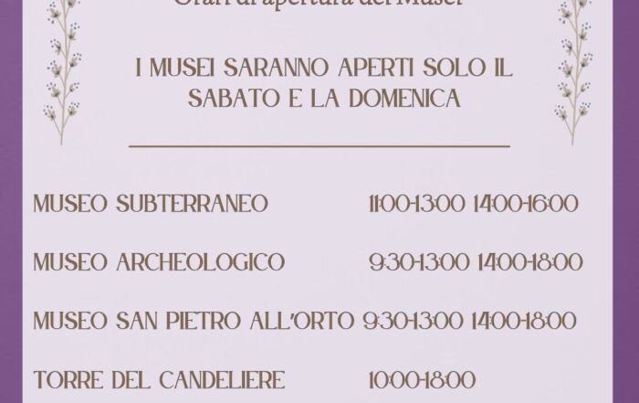 orari di apertura per il mese di marzo 2025 presso i musei di massa marittima
